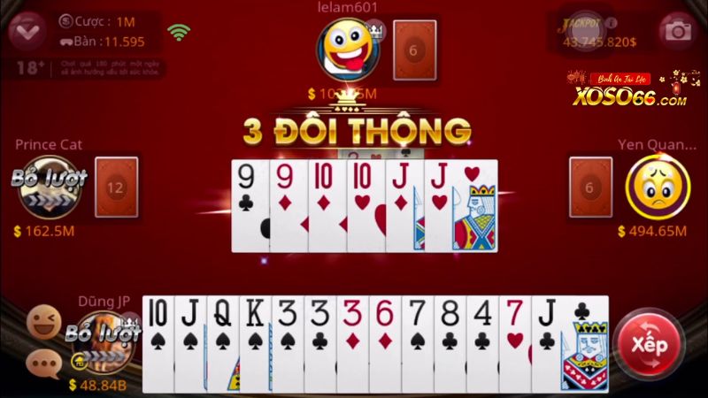 Bộ ba đôi thông sẽ xuất hiện trong game Tiến lên Xoso66